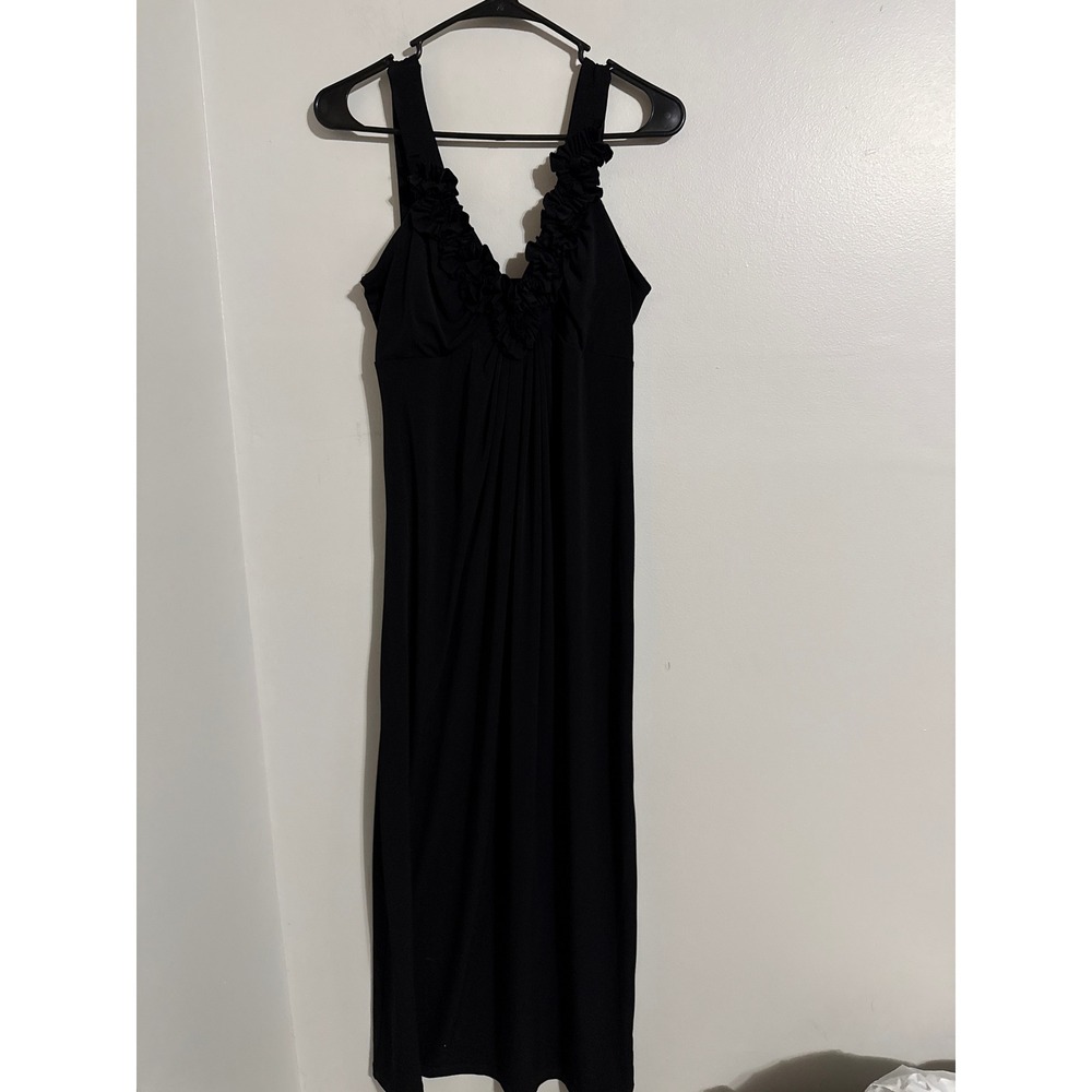 En Focus Studio Womens Black Ruffle V-Neck Empire Waist Maxi Dress 10 7877